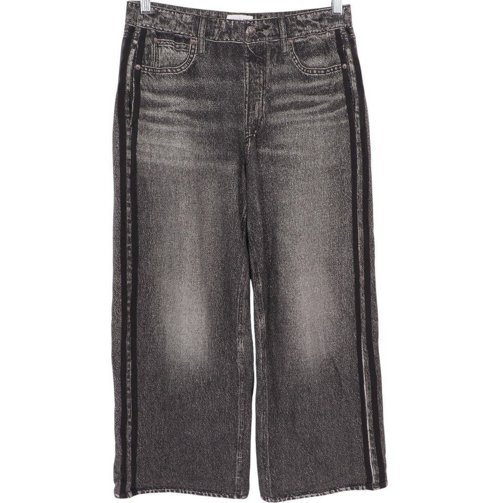 rag & bone Black Washed Wide-Leg Track Pants with Side Stripes